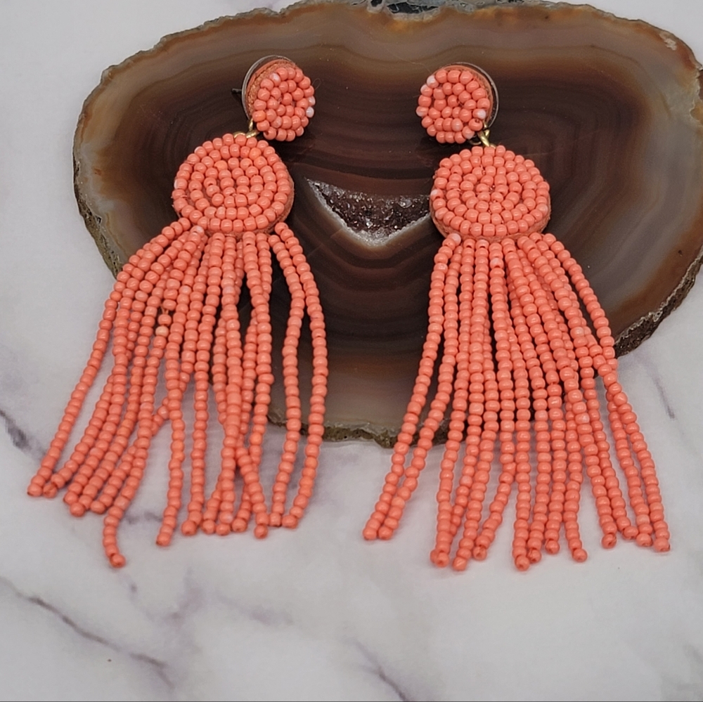 J. Crew Orange Beaded Tassel Earrings - Picture 1 of 7